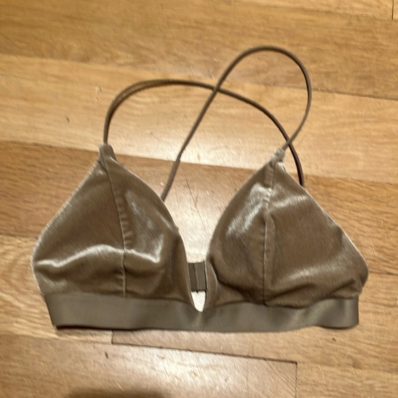 H&M Olive Green Velvet Triangle Bikini Top - Picture 1 of 4